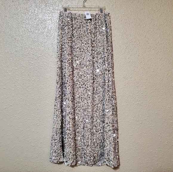 NWT Women's Old Navy Silver Sequin Thanksgiving / Christmas A-Line Maxi Skirt - Picture 7 of 16